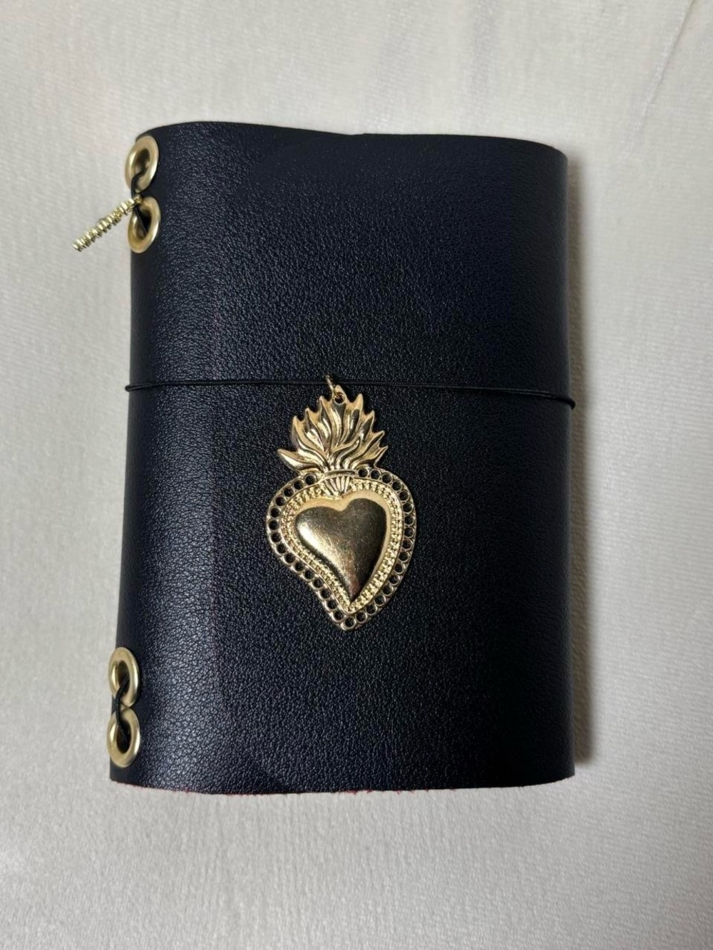 Black Leather passport sleeve with Gold Sacred Heart Accent